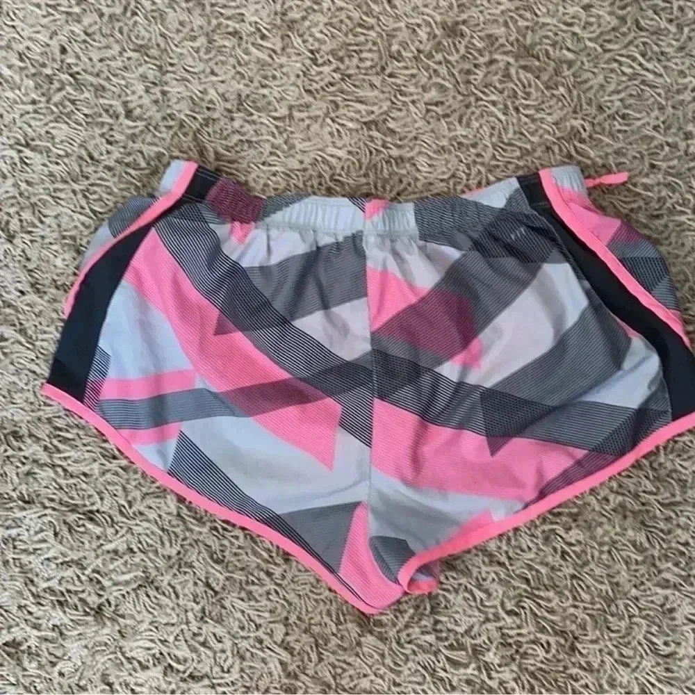 Nike Pink and Gray Striped Running Drawstring Waist Shorts-Size Medium